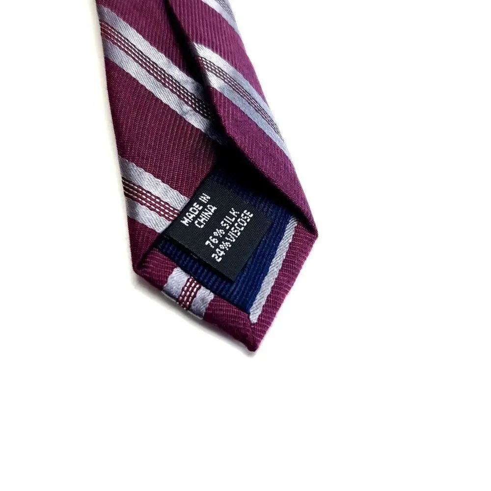 Michael Kors Silk Tie Woven‎ Striped Maroon Red Skinny
